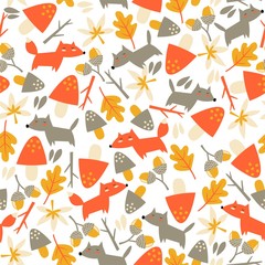 Seamless vector pattern, "Hello, Autumn!". Cute doodles.