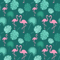 Naklejka premium Trendy Flamingo Background. Tropical Pattern Endless