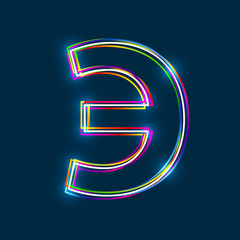 Cyrillic Capital Letter E. Multicolor outline font with glowing effect on blue background. Vector EPS10
