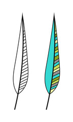 Colored leaf, black and white illustration for coloring book