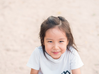 adorable Asian cute girl close up head shot , healthy girl, funny action, wear a white t shirt