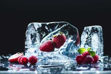 frozen fruits in ice cubes