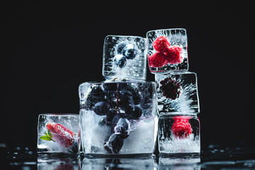 frozen fruits in ice cubes