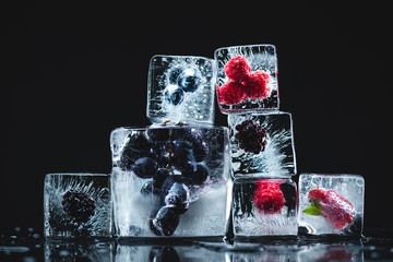 frozen fruits in ice cubes
