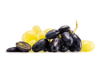 close up view of cluster of fresh grapes isolated on white