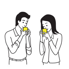 Two office worker drink coffee