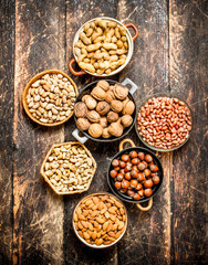 Various nuts in bowls.