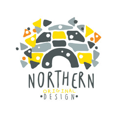 Nothern logo template design, badge for nothern travel, sport, holiday, adventure colorful hand drawn vector Illustration