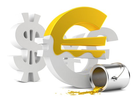Euro currency symbol with golden paint