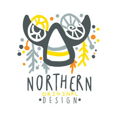 Nothern logo template original design, badge for nothern travel, sport, holiday, adventure colorful hand drawn vector Illustration