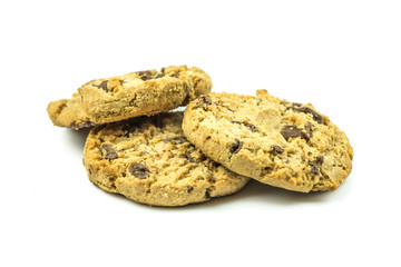 crunchy chocolate chips cookie isolated on white background.