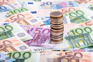 Euro banknotes and coins