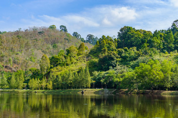 Tropical landscape, lake and hills in Kathu district on Phuket