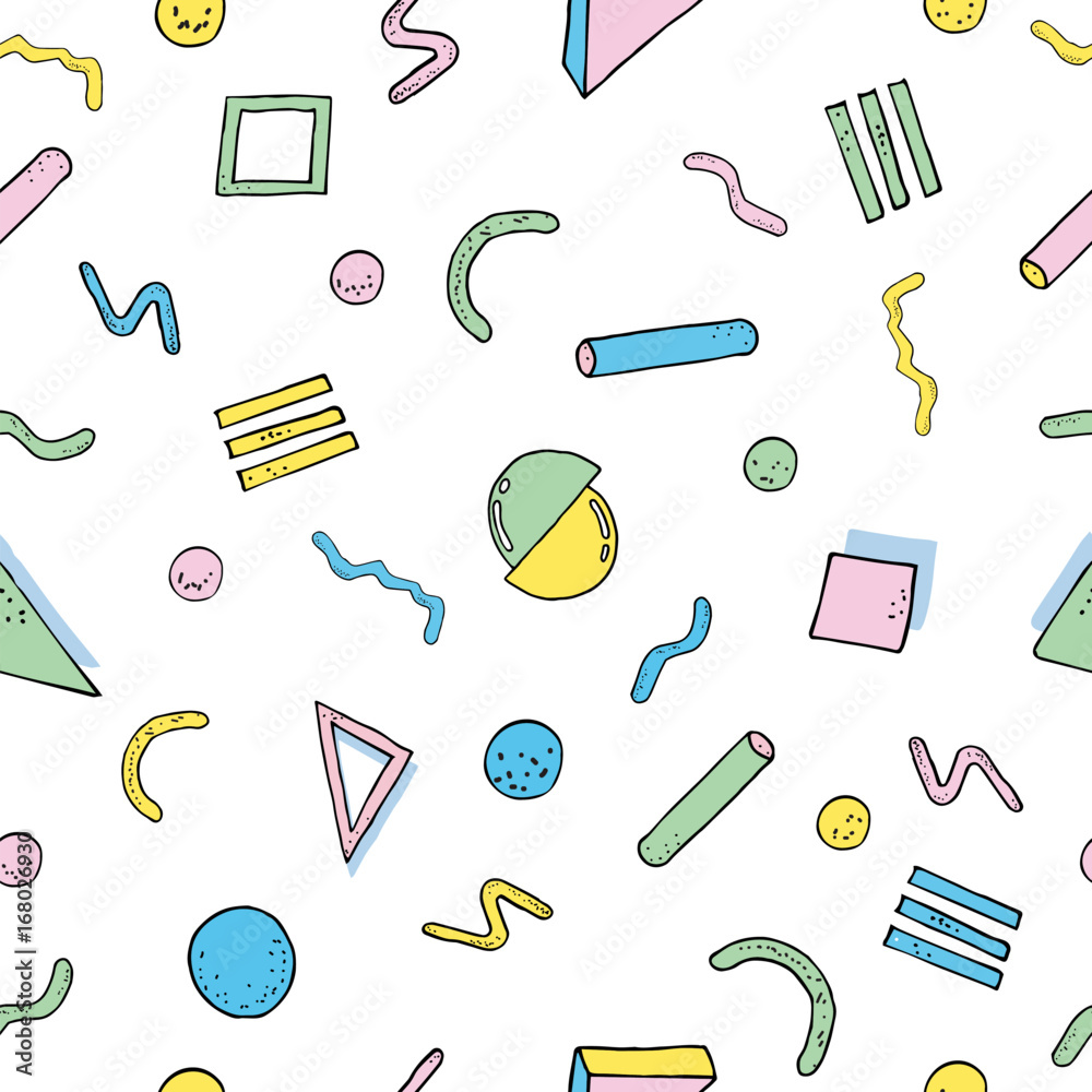 Leinwandbilder Modern abstract design pattern in retro style. Seamless texture with geometric shapes. Colorful vector Illustration