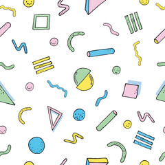 Modern abstract design pattern in retro style. Seamless texture with geometric shapes. Colorful vector Illustration