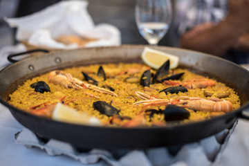 Paella recipe for two in traditional pan, recipe from Mediterranean