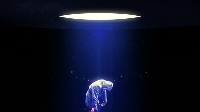 UFO kidnaps man by night in the city 