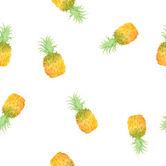 Pineapples seamless pattern, Hand painted watercolor