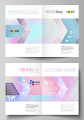 Business templates for bi fold brochure, flyer. Cover design template, abstract vector layout in A4 size. Hologram, background in pastel colors, holographic effect. Blurred pattern, futuristic texture
