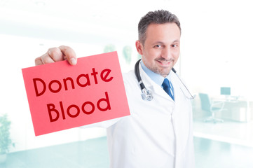 Medical specialist promoting blood donation