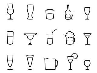 alcohol cup linear icons set