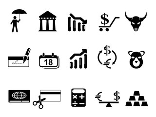 black bank and Finance icons set