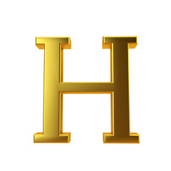 Shiny gold letter H on a plain white background. 3D Rendering