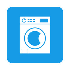 Icono plano lavadora en cuadrado azul