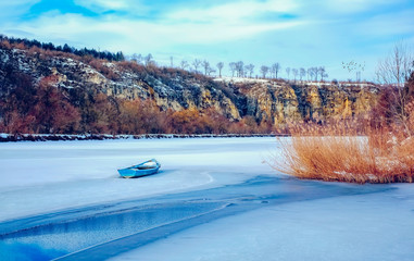 A frozen day on lake. Rusenski Lom Natural Park, Ruse district, Bulgaria.