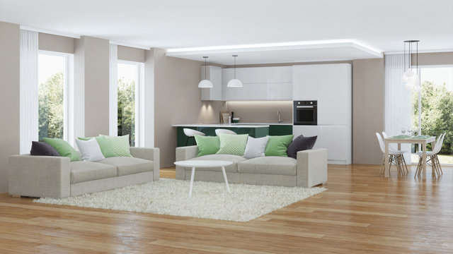 Modern house interior. 3D rendering.