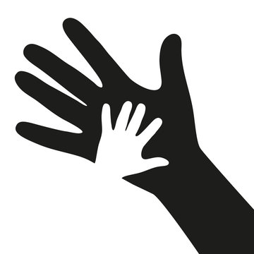 Hand with a child's hand on a white background