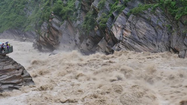 Tiger Leaping Gorge(Hutiao Gorge ),the Golden Sands River(Changjiang river) passing though two high mountains.Yunnan Province,China.