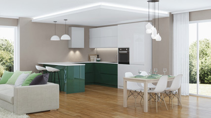 Modern house interior. 3D rendering.