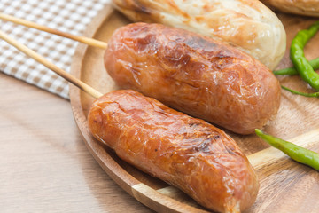 thai style griled sausage with vegetable