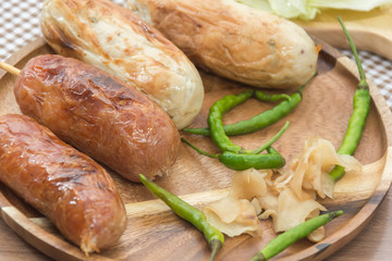 thai style griled sausage with vegetable