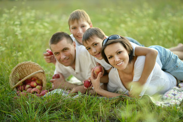 Fototapeta premium Family lying on grass