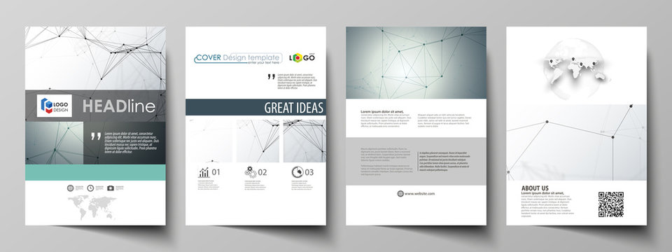 Business templates for brochure, magazine, flyer. Cover design template, vector layout in A4 size. Genetic and chemical compounds. DNA and neurons. Science technology concept. Geometric background.