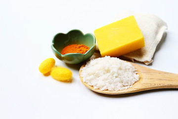 Tumeric soap with tumeric powder and cloth bag
