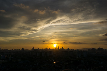 Majestic view of sunset in downtown Kuala Lumpur, Malaysia