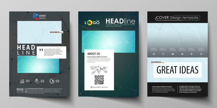 The black colored vector illustration of the editable layout of A4 format covers design templates for brochure, magazine, flyer, booklet. Futuristic high tech background, dig data technology concept.