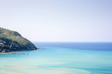 Fototapeta premium Beautiful daylight view to green mountains of Levanto, Italy. Cinque Terre beauties