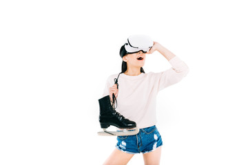 girl in virtual reality headset with skates