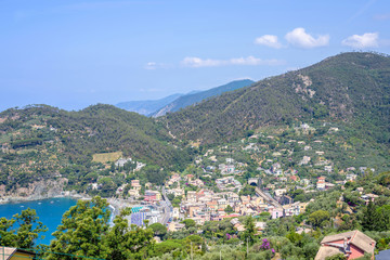 Obraz premium Beautiful daylight view to Bonassola, sea and mountains in Italy. Cinque Terre beauties