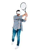 man playing tennis in virtual reality