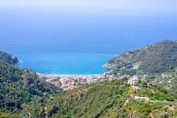 Fototapeta na wymiar Beautiful daylight view to Bonassola village, sea and mountains in Italy. Cinque Terre beauties