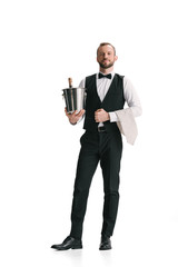 waiter with bottle of champagne