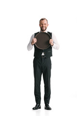 waiter in suit with tray