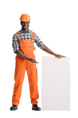builder with blank white banner