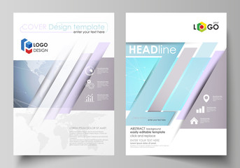 The vector illustration of editable layout of two A4 format modern covers design templates for brochure, magazine, flyer, report. Polygonal texture. Global connections, futuristic geometric concept.