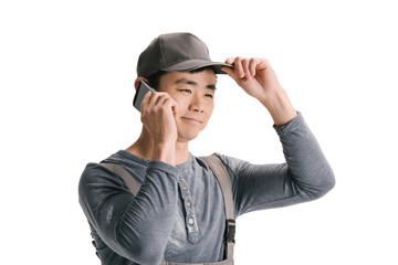 construction worker talking by phone